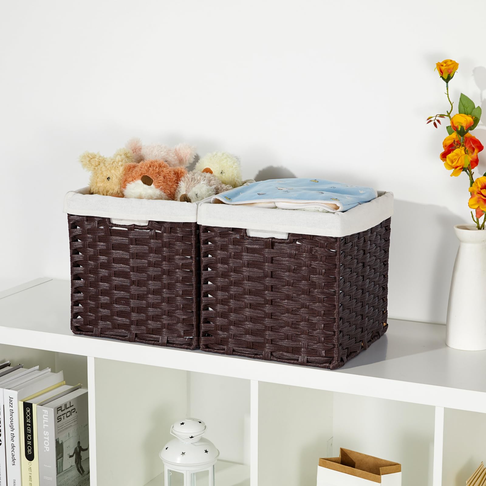 Amazon.co.jp: Bidtakay 籐製収納バスケット ライナー付き 11x11インチ